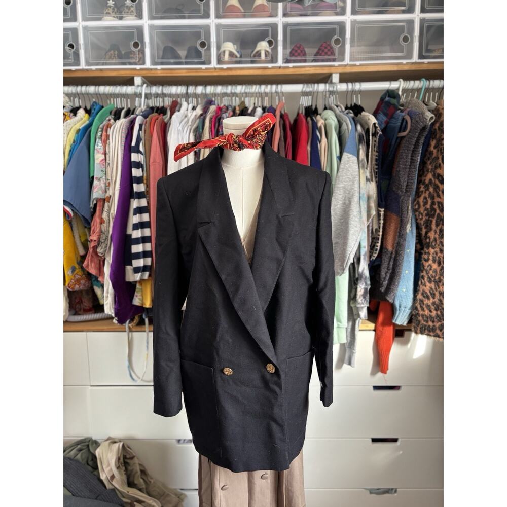 Vintage Giorgio Sant' Angelo 100% Pure Wool Double Breasted Black Blazer Size 14